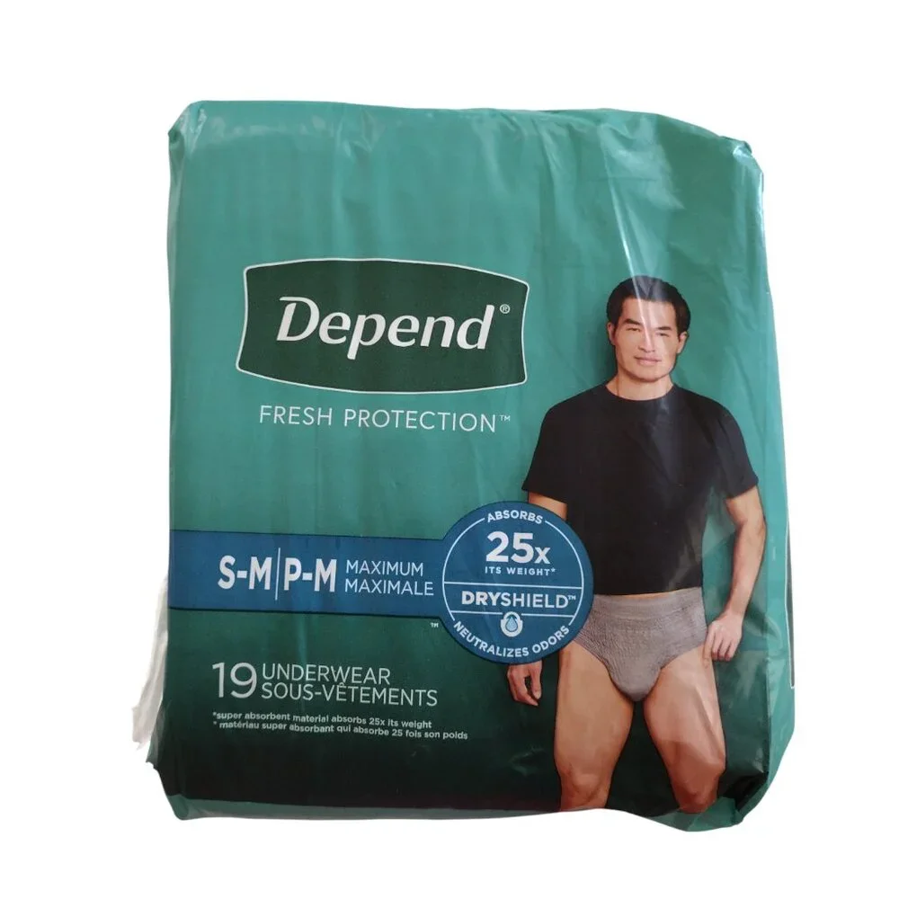 Depend Fresh Protection Adult Incontinence Underwear for Men S-M 18 Count, Grey